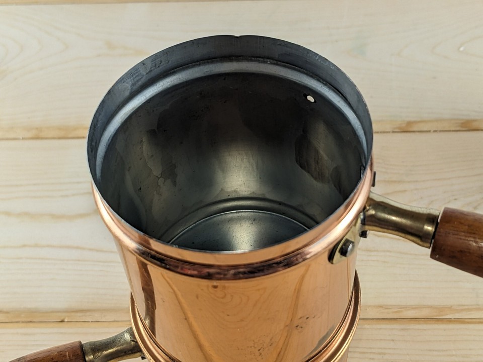 Vintage Copper Flip Expresso Coffee Pot Parts 8.75" Wood Handles 3