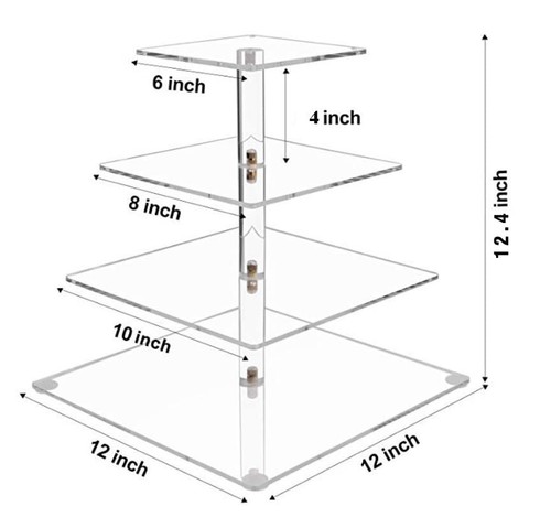 BLBYHO 4 Tier Acrylic Cupcake Tower Stand, Clear Square Dessert Treat Display, - Picture 6 of 6