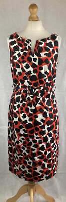 Hobbs Red Black Silk Leopard Print Sleeveless Belted Shift Dress