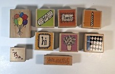 Wood Mounted Rubber Stamp DIY Bundle For Card Making Crafts Lot of 9