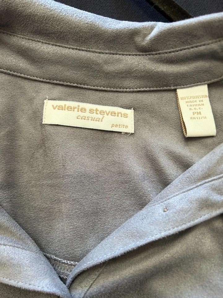 Valerie Stevens Faux Leather Button-Up Collar Long Sleeve Blue Size Medium P - Image 4 of 4