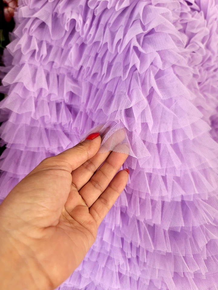Lavender Ruffled Tulle Lace Fabric Sold By The Yard Ruffles Embroidery On Mesh - Image 3 of 4