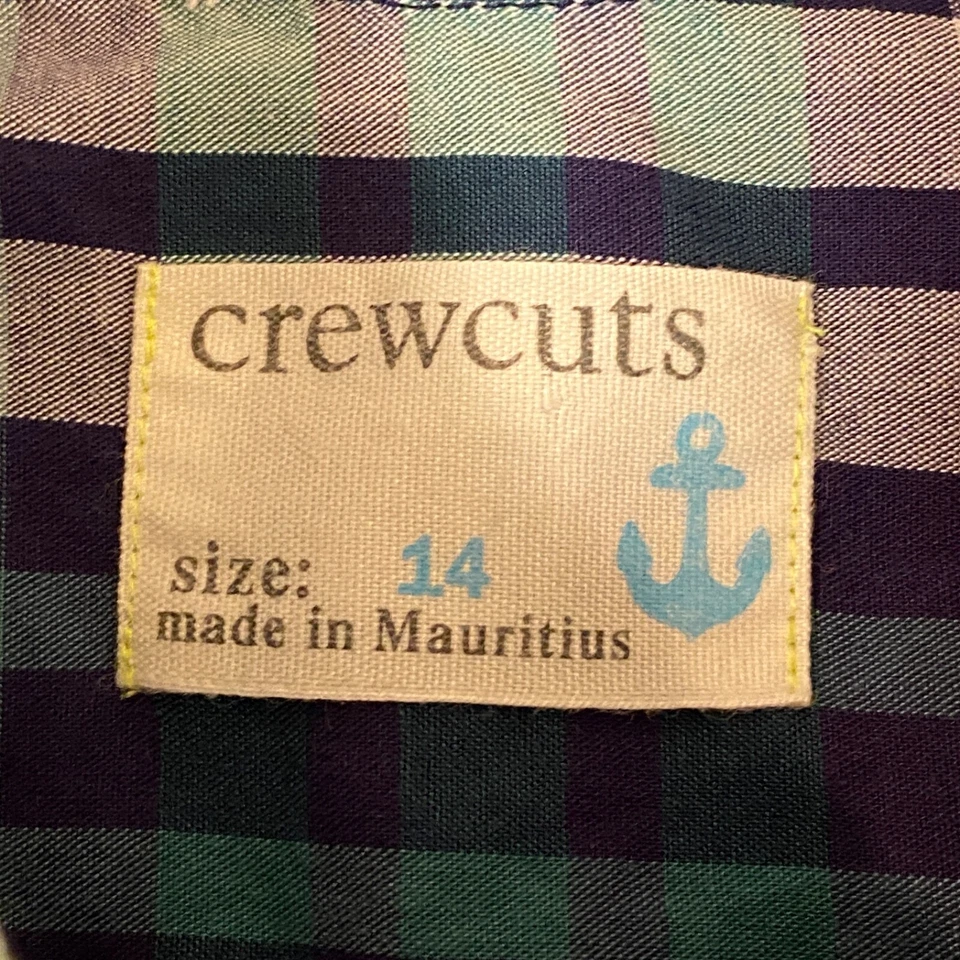 Camisa J Crew Crewcuts Niños 14 Verde Algodón a Cuadros Manga Larga Con Botones Foto 3 de 4