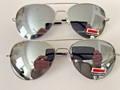 2 Pack Classic Aviator Style UV400 Sunglasses Chrome Frame Smoke Lens $9.99