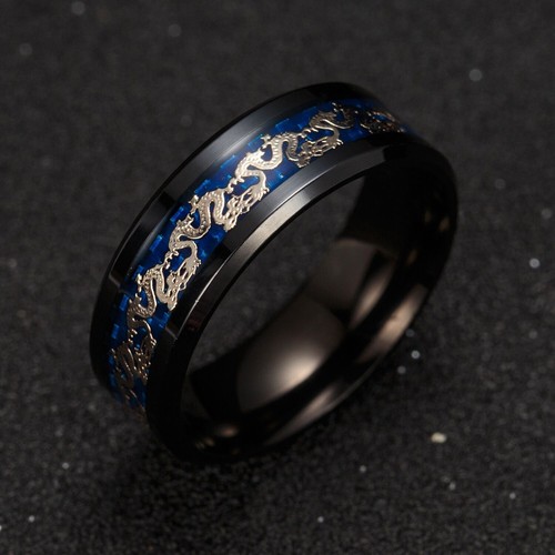 5 Colors 8MM Men Women Black Blue Red Silver Stainless Steel Dragon Band Ring - Picture 3 of 11