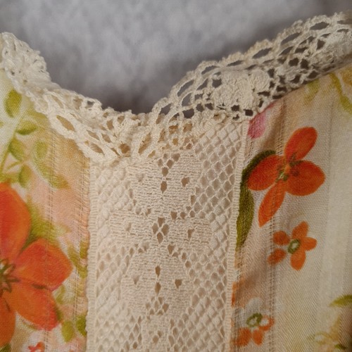 Maxi Vestido Vintage Lanz of Salzburg Para Mujer Pequeño Marfil Naranja Floral Encaje Crochet - Imagen 4 de 24