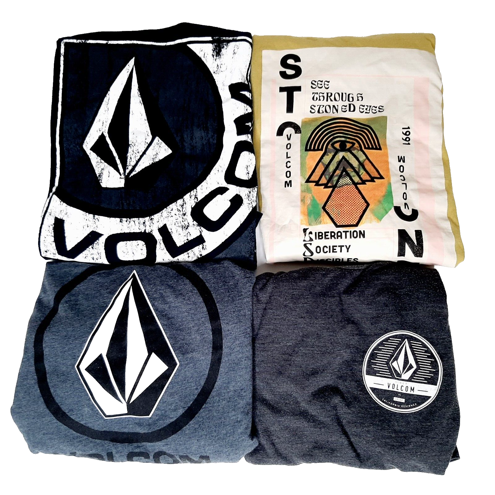 Volcom Men's T-Shirts Size Large Lot of 4 Gray Black & Green Logo Graphic Shirts
