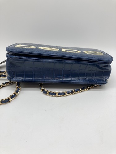 NWT Bebe Fabiola Faux Leather Stamped Crocodile Crossbody Navy With Gold Accents - Picture 9 of 12