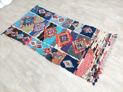 Moroccan Handmade Vintage Rug Geometric Azilal  Boucherouite Berber Runner Rug