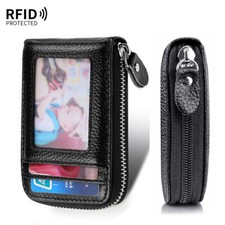 Mens RFID Blocking Small Zipper Wallet Leather Credit Card Holder Change Purse