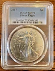 2017 $1 AMERICAN SILVER EAGLE PCGS MS70 BLUE LABEL