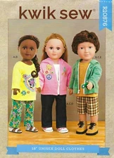 Kwik Sew R10876 UNISEX Hoodies,Tops & Pants for 18" Dolls UNCUT Pattern K4391