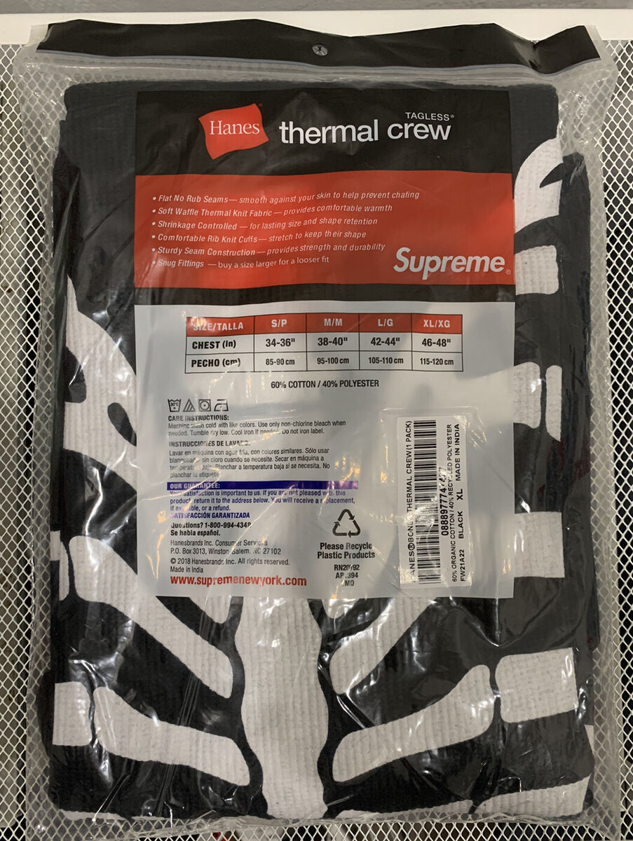 Brand New Sealed Supreme Hanes Bones Thermal Crew Black (1-Pack) Size XL