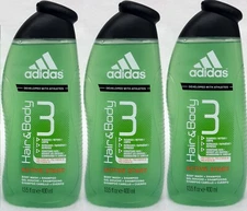 3 Adidas ACTIVE START Hair Body Wash Shampoo Cleans Refreshens Conditions 13.5oz