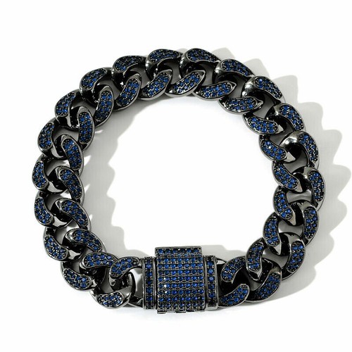4 ct Round Sapphire Simulated Men's Cuban Link Bracelet 12MM 8" Custom Length - 第 8/10 張圖片