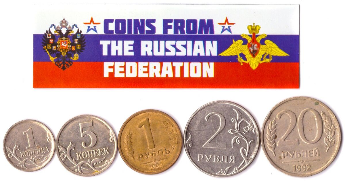 5 RUSSIAN FEDERATION COINS DIFFERENT EUROPEAN COINS FOREIGN