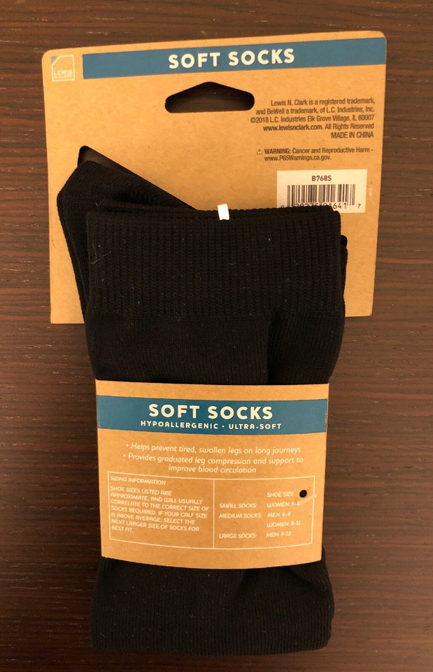 Lewis N Clark BeWell Unisex Flight Travel Compression Socks, Black