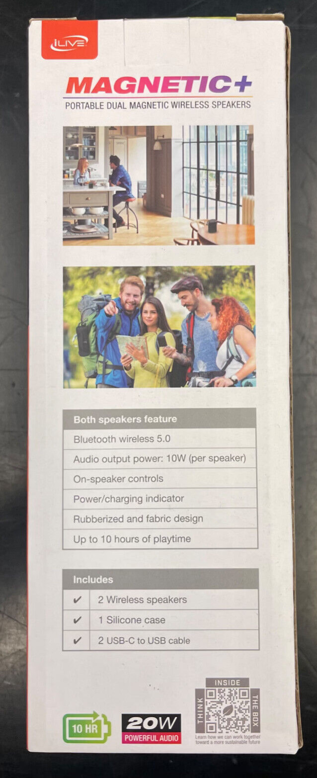 iLive "Magnetic+" Portable Dual Magnetic Wireless Speaker, ISB2133B