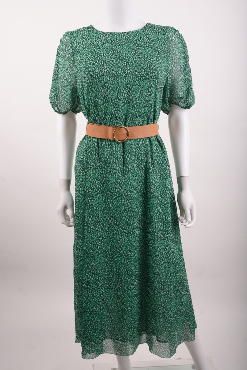 専用出品です。 independent　green clothing　26.5 Zara Womans Maxi Dress Size L Green Navy White Specks Belted