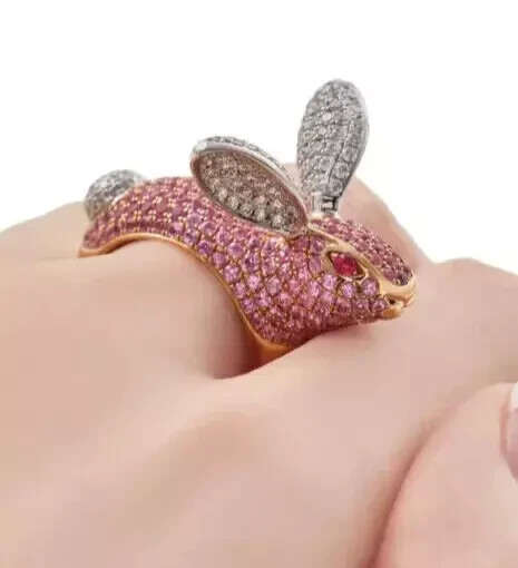 Alternate view of 2.20ct Round Lab-created Pink Sapphire Rabbit Wedding Ring 14k Rose Gold Plated
