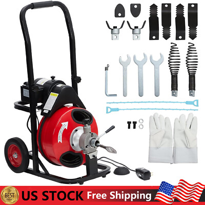 Drain Cleaner Machine ,Sewer Snake Electric Drain Auger 75 FT x 1/2'' Auto Feed