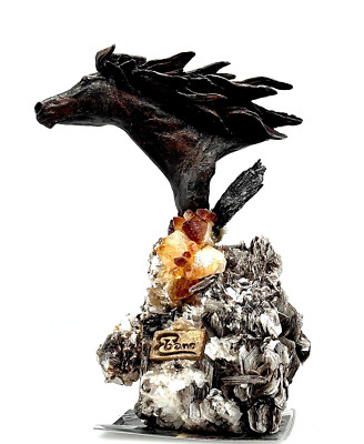 Cast Bronze HORSE HEAD W/Semi-Precious Stones by Jose Luis Fr. SPAIN NEW