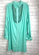 Jenni Button Size 40 Large L Green Women's Button Up Shirt Dress Tunic Top (14