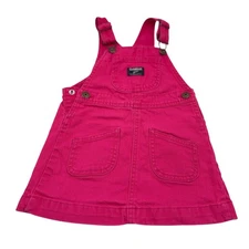 OshKosh Girl Pink Denim Overalls Dress Size 3 Toddler Pocket Vestbak