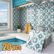 20PCS Floral Peel Stick Floor Tiles Kitchen Backsplash Tile Wall Decor 12"x12"