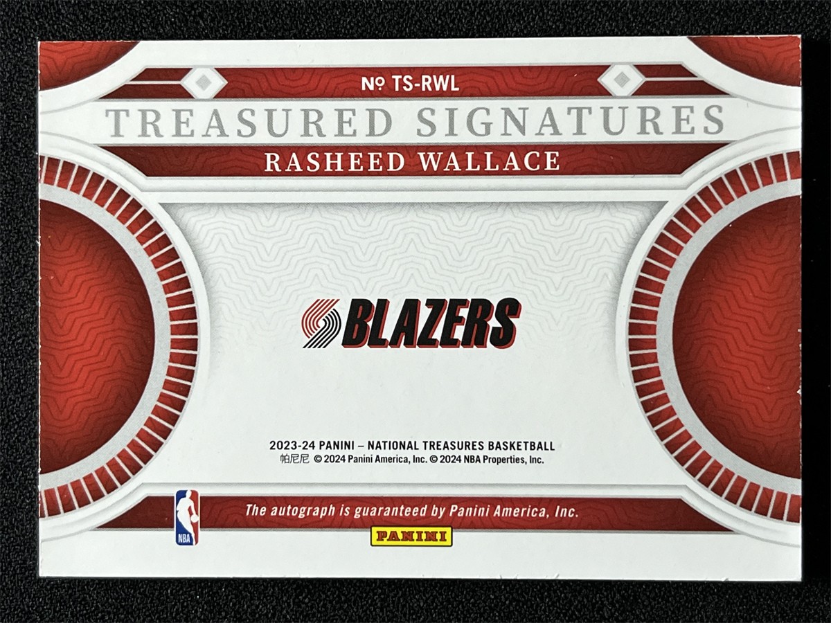 2023-24 Panini National Treasures Rasheed Wallace #TS-RWL Treasured Auto /49 view 2