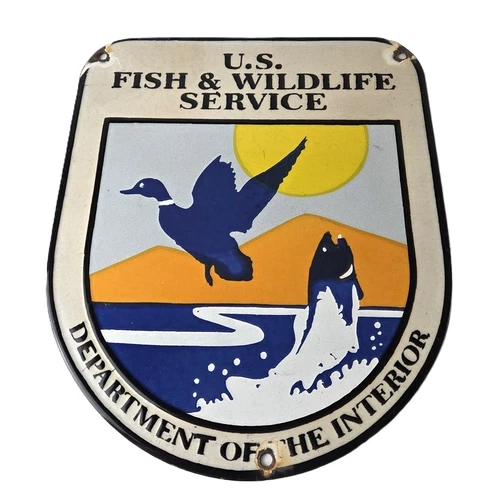 Vintage Fish Wildlife Sign - Agricultural Outdoor US Gas Pump Porcelain Sign