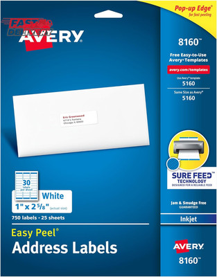 Avery Easy Peel Printable Address Labels with Sure Feed, 1'' X 2-5/8'' Customizabl