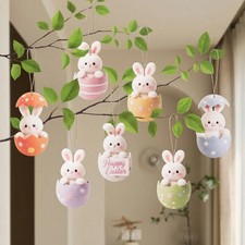 Easter Bunny Hanging Ornaments Egg Decorations Spring Tree Party Decor Set