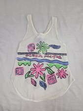 OP OCEAN PACIFIC VINTAGE White Mesh Floral Tank Top 80s Bright Colors