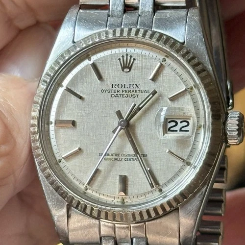 Authentic Rolex Datejust Men Steel 18K White Gold Bezel Jubilee Silver Dial 1601