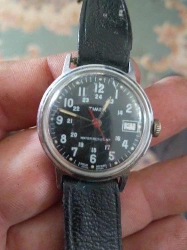 Vintage Timex Mens Boys Mechanical Military Style Date Watch Working nds Service