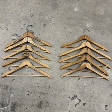 10 Vtg Wooden Clothes Hangers Lot Hotel Shop Business Advertising 30s 40s 50s