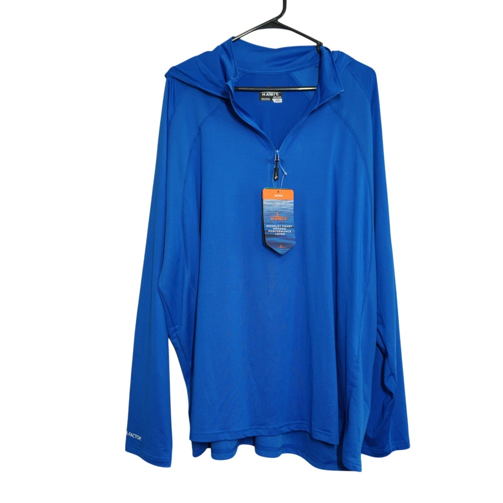 Habit Men's 2XL Bright Blue 1/4 Zip Fishing Shirt Hooded Performance UPF NEW