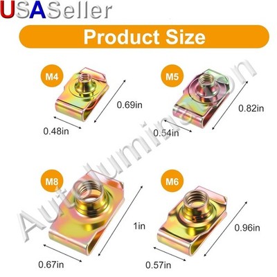 U J Fold Over Clip On Floating Nut M4, M5, M6, M8 Sheet Metal Body Door Fender