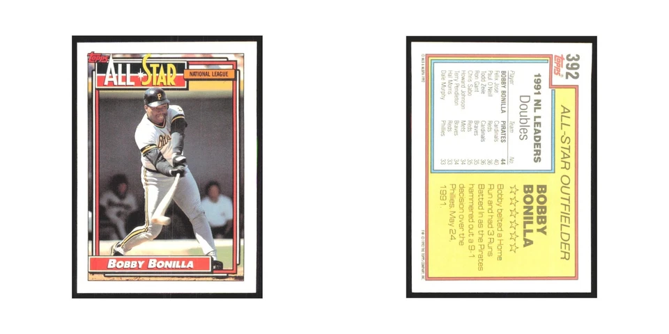 1992 Topps Bobby Bonilla Pirates #392 - Image 3 of 3