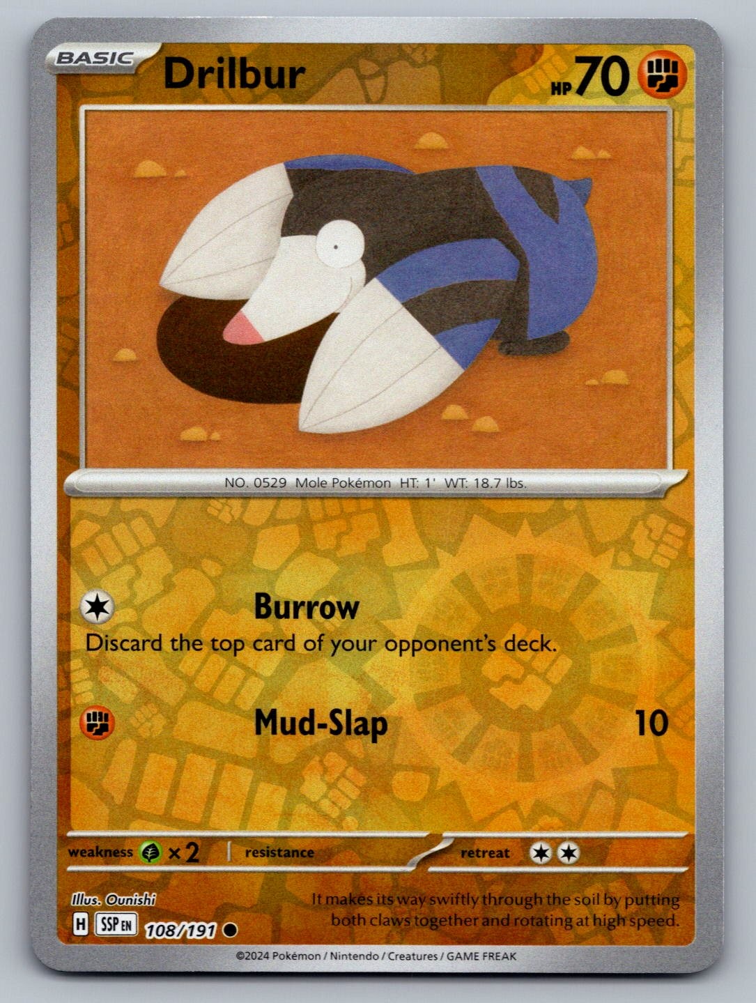Pokemon TCG SV08: Surging Sparks Drilbur 108/191 Reverse Holo