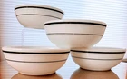 4 Vintage Pyrex Tableware Corning GREEN STRIPE 5 5/8" Soup Cereal Bowls 14oz USA
