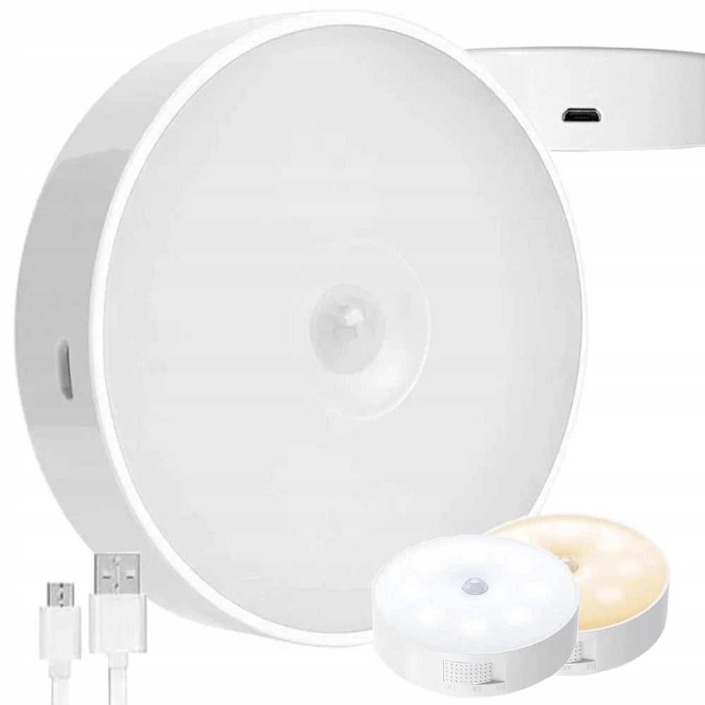 Luz nocturna LED con detector de movimiento regulable PIR USB batería sensor armario