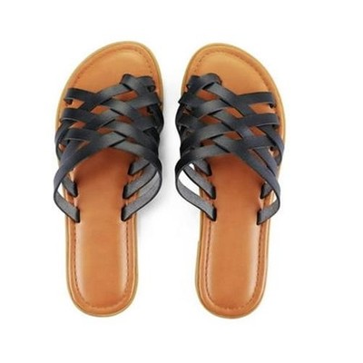 Mysoft Women Strappy Slippers Summer Black Flat Sandals Size 11 *SEE DEAL!!!*