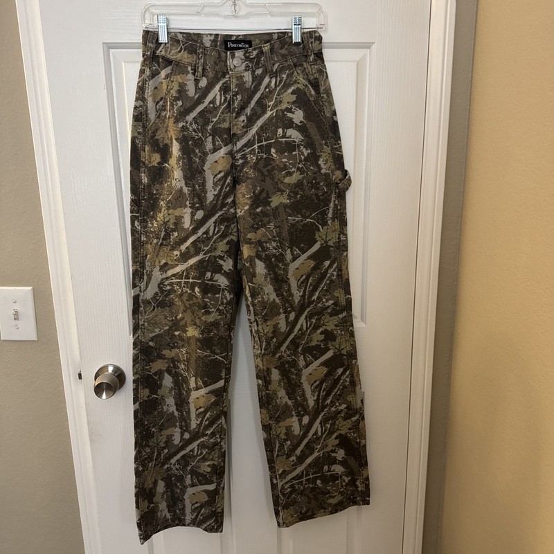 PinkyMoor Women’s Camo Cargo Carpenter Pants Xs Low Rise Utility Tree Print Y2K 