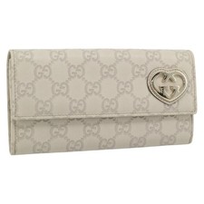 GUCCI GG Canvas Guccissima Lovely Heart Wallet Leather Ivory 251861 Auth 182242V