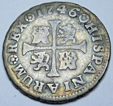 1746 Spanish Silver 1/2 Reales Antique Colonial Cross 1700s Pirate Treasure Coin