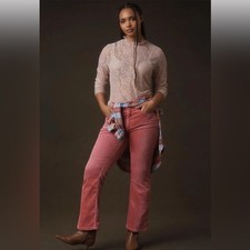 Anthropologie Pilcro Yaya Mid Rise Crop Corduroy Jeans Pant Size 32 Pink Rose