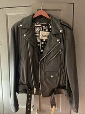 Vintage Black Leather Moto Biker Jacket Thinsulate Lined Size L 1990s Open Road