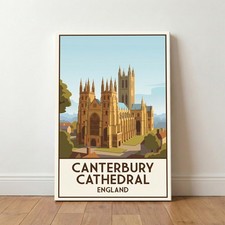 Canterbury Cathedral, England Travel Poster Giclee Canvas Print